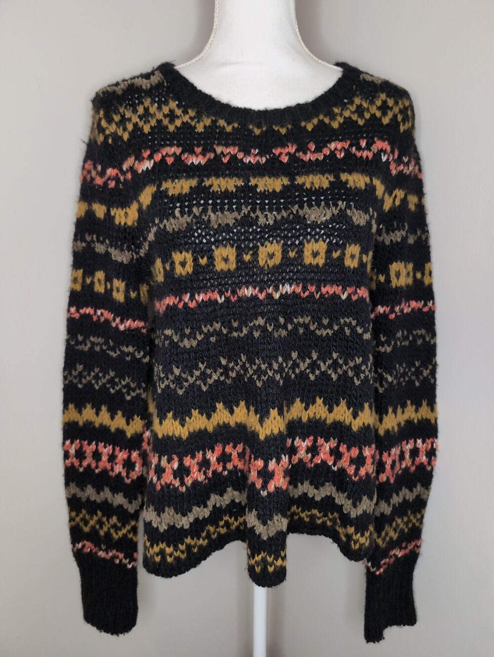 Free People Fair Isle Sweater Small Boho Chunky Knit Cozy Oversized